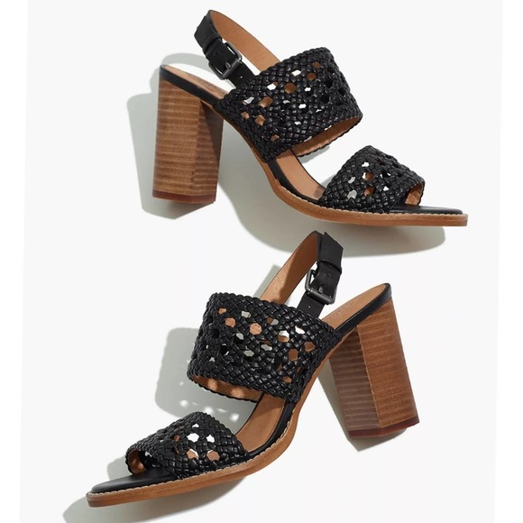 Madewell Shoes - Madewell Basketweave Leather High Chunky Block Heel Slingback Sandals Black 8
